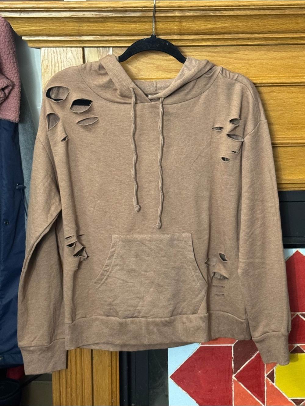 Urban Rebel Women’s Distressed Brown Hoodie with Drawstring Hood size 1X